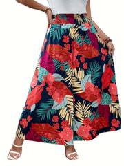  Tropical Print Wide Leg Trousers