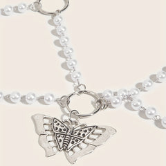 Butterfly Pendant Chain Belt with Pearl Tassel Punk Waist Girdle
