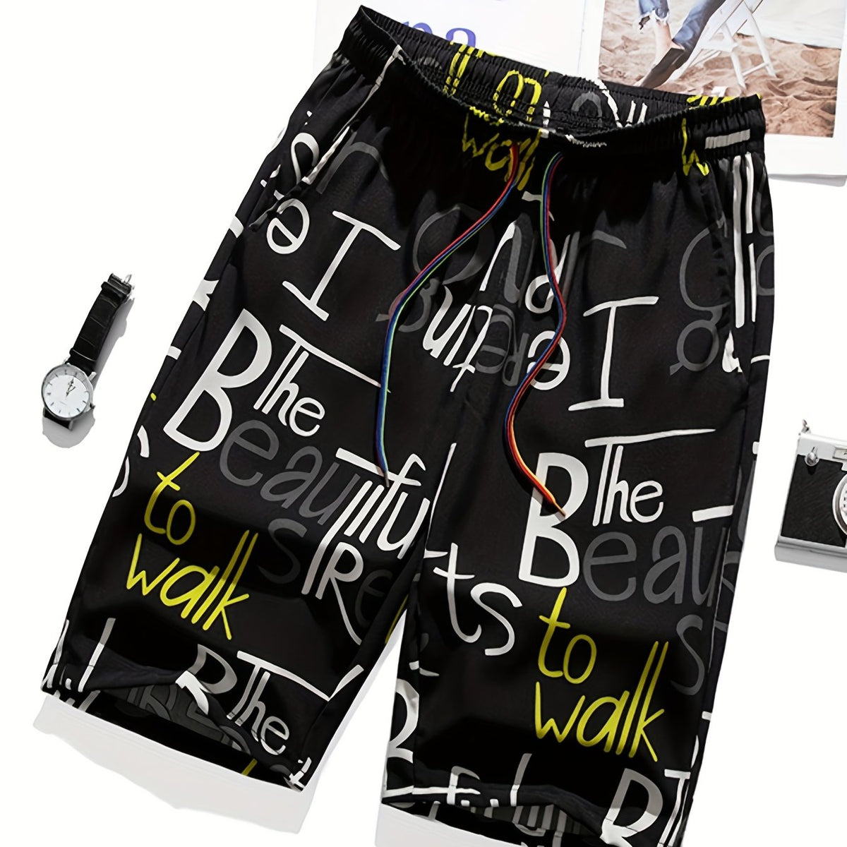 Quick Dry Mesh Lining Swim Trunk Men's Swimwear Letter Print Beach Bathing Suit