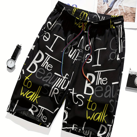 Quick Dry Mesh Lining Swim Trunk Men's Swimwear Letter Print Beach Bathing Suit