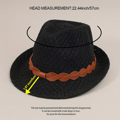 Stylish Belt Decor Sun Hat Crochet Short Brim Jazz Fedora Cap