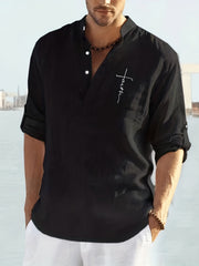 Men's Casual Faith Print T Shirt Long Sleejsons Casual V Neck Shirts
