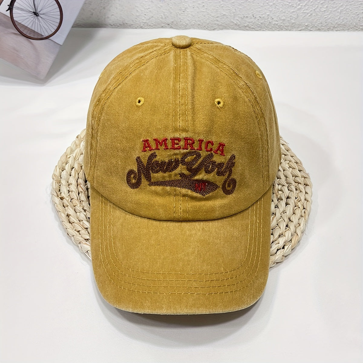 YORK Embroidery Baseball Cap Vintage Washed Distressed Cotton Dad Hat Unisex