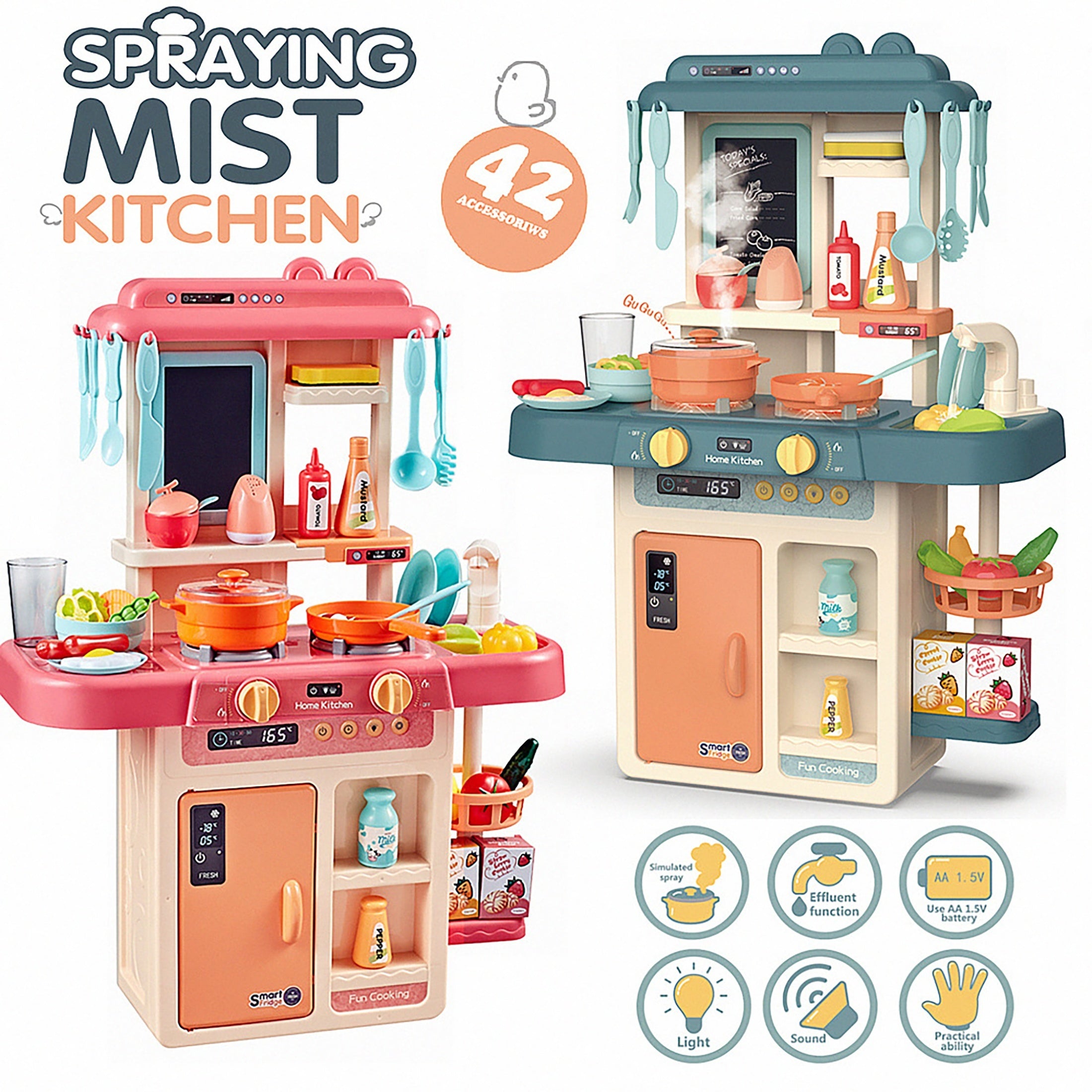 HZMSJ Pink Play Kitchen Set with Microwave Oven and Play Food