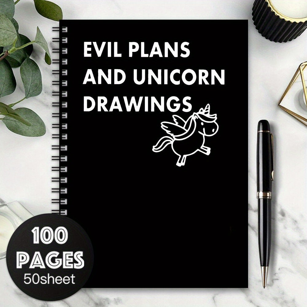 Humorous Spiral Notebook Journal Sarcastic Evil Plans and Unicorns Cover Pages