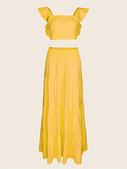 Women's Solid Tight Top & Swing Skirt Set