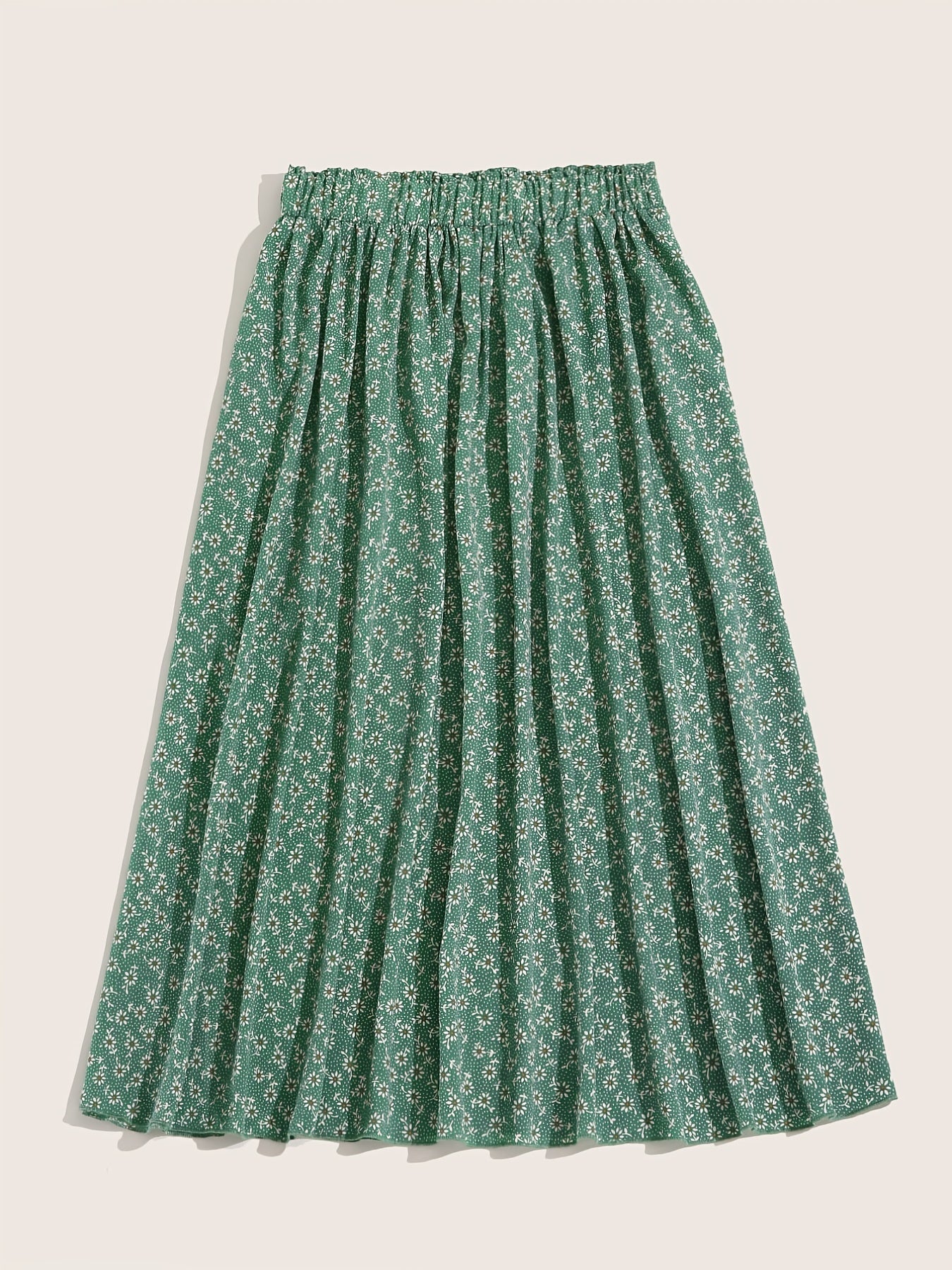  Women's Floral Print Maxi Skirt, Elastic High Rise Pleated Design