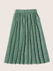  Women's Floral Print Maxi Skirt, Elastic High Rise Pleated Design