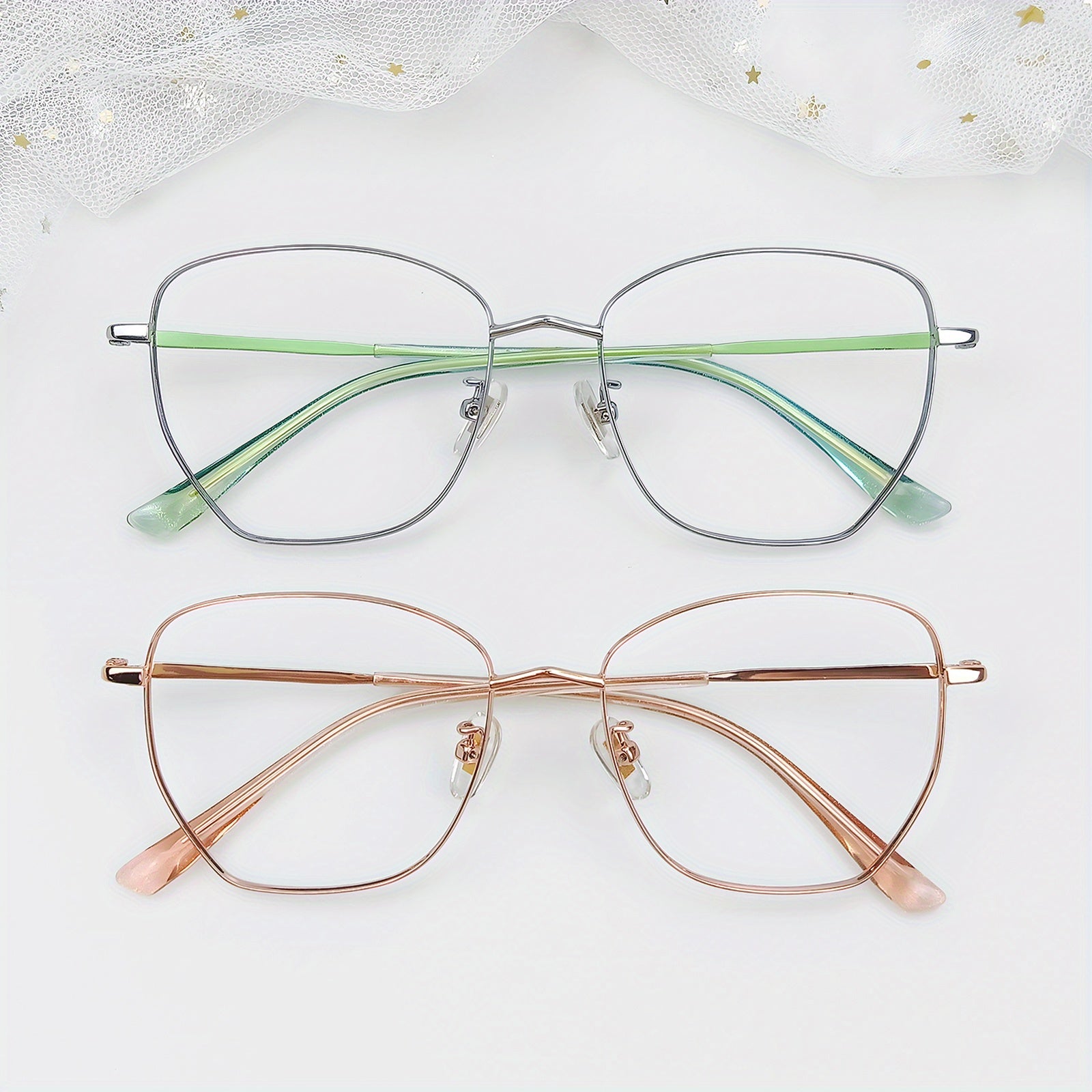 2pcs Square Frame Computer Glasses Unisex Metal Light Glasses