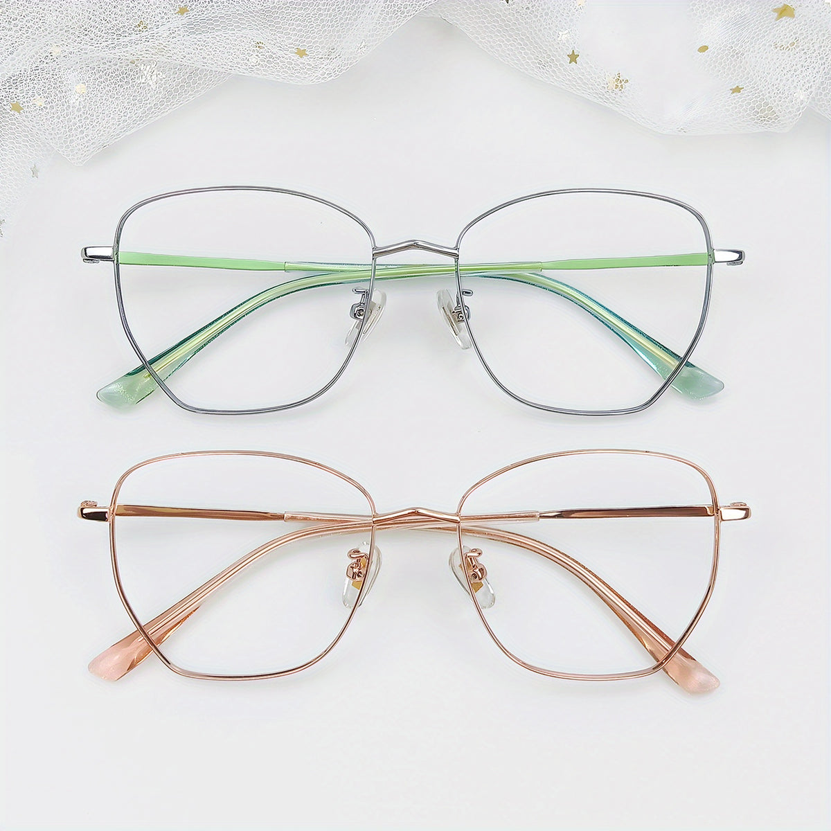 2pcs Square Frame Computer Glasses Unisex Metal Light Glasses