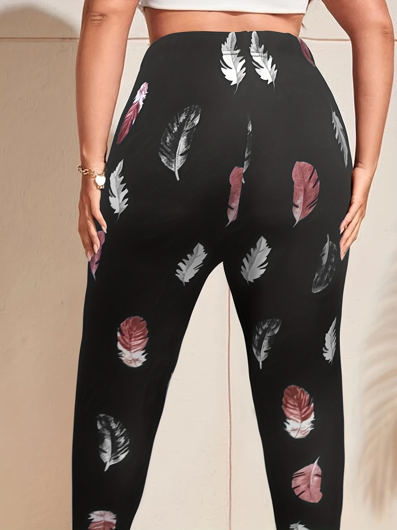 Women's Plus Feather Print High Rise Skinny Trousers