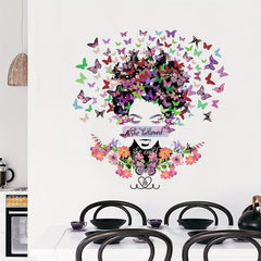 Lady Wall Sticker Butterfly Green Leafs Wall Decal