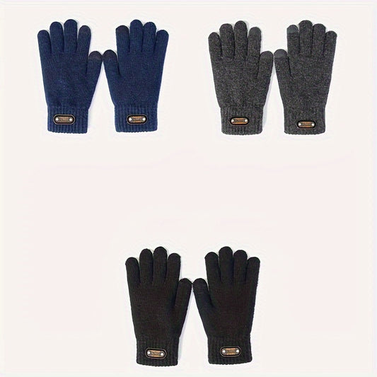 Men's Casual Winter Knitted Gloves Warm Outdoor Sports Cycling Velvet Gloves