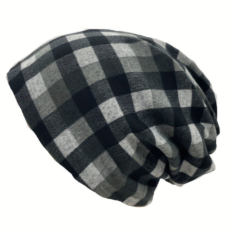 Plaid Casual Beanie Turban Cap Headband Neck Gaiter Lightweight Skull Hat