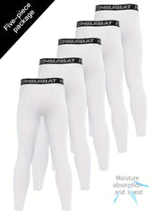 Men's 5pcs Solid Leggings Active Quick Drying Sports Compression Pants