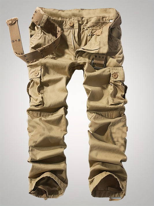 Solid Cotton Men's Cargo Pants Loose Casual Outdoor Work Pants