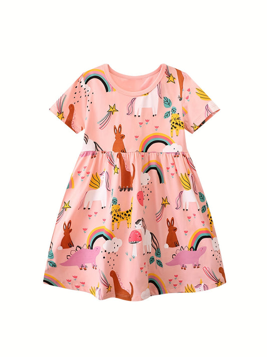 Toddler Girls Unicorn Graphic Cotton Princess Dress