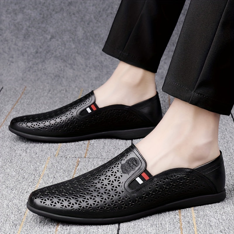 LAORENTOU Men Hollow Out Leather Loafer Shoes Slip On Lightweight Soft Sole