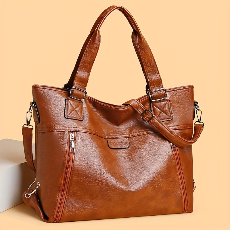 Large Capacity PU Leather Women's Shoulder Bag with Zipper Closure