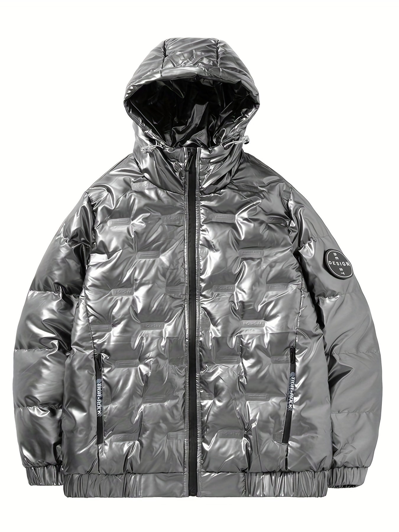 Men's Lightweight Hooded PU Puffer Jacket for Winter
