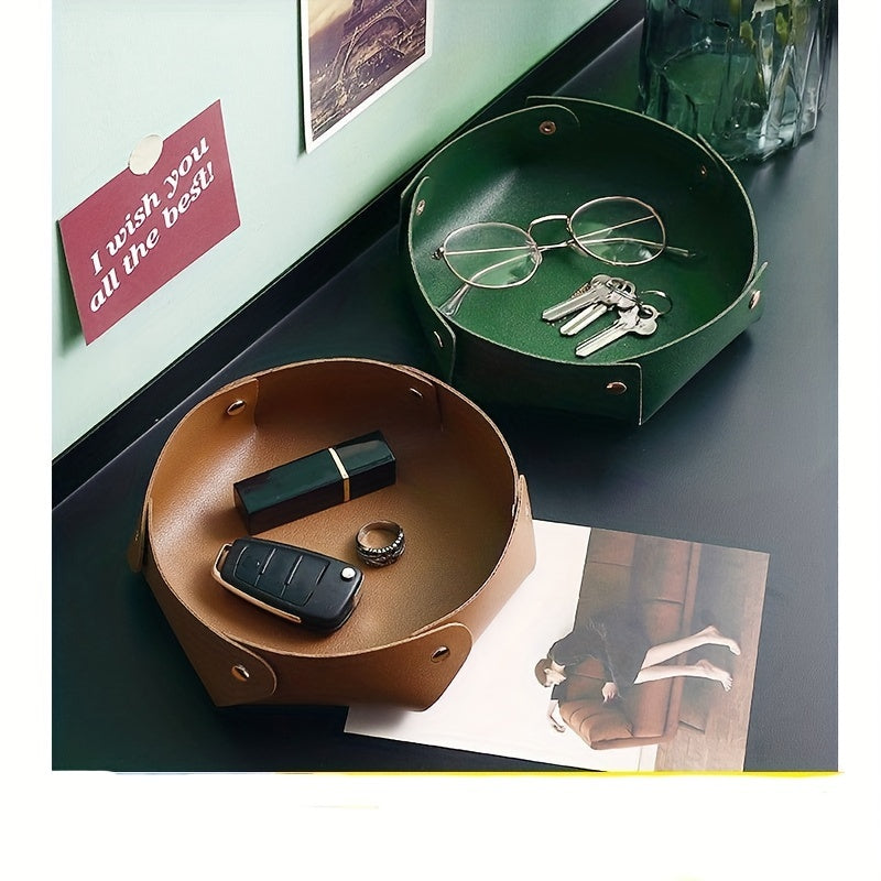 PU Leather Folding Storage Tray Key Storage Box Desktop Organizer