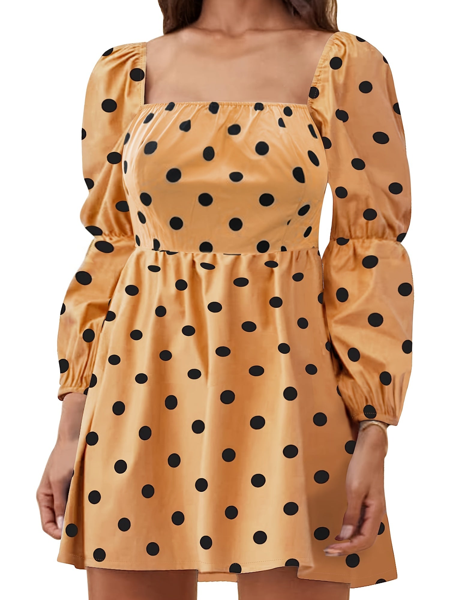  Off Shoulder Dot Print Puff Sleeve A line Mini Dress