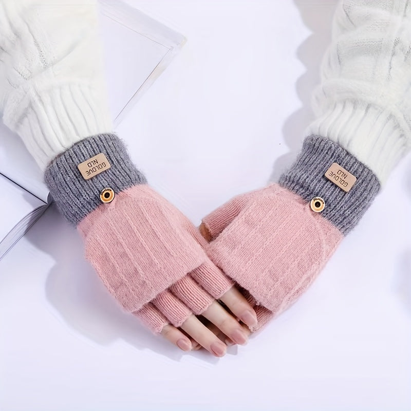 Half Finger Flip Warm Gloves Cold Proof Knitted Mittens Christmas Gift