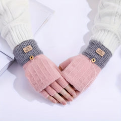 Half Finger Flip Warm Gloves Cold Proof Knitted Mittens Christmas Gift