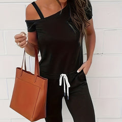 Cold Shoulder Drawstring Jumpsuit for Spring & Fall
