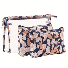 3pcs Flamingo Cactus Clear Makeup Bag Set Travel Toiletry Water resistant