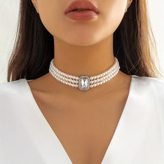 Beaded Faux Gemstone Pearl Choker Necklace Women's Party Jewelry