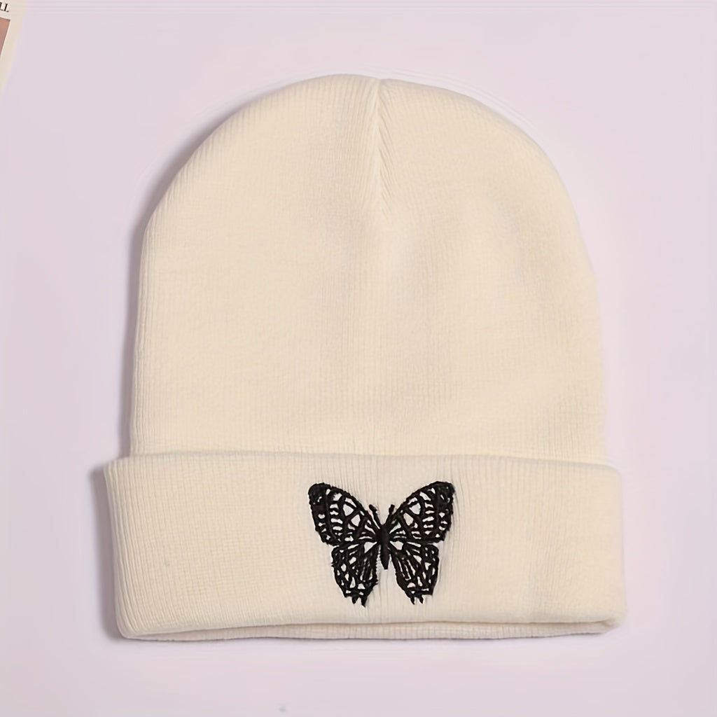 Butterfly Embroidery Knitted Hat Ski Outdoor Warm Hat