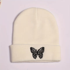 Butterfly Embroidery Knitted Hat Ski Outdoor Warm Hat