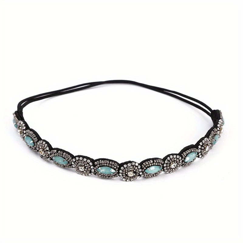 Crystal Rhinestone Headband Beaded Headband Elastic Hair Bands For Women