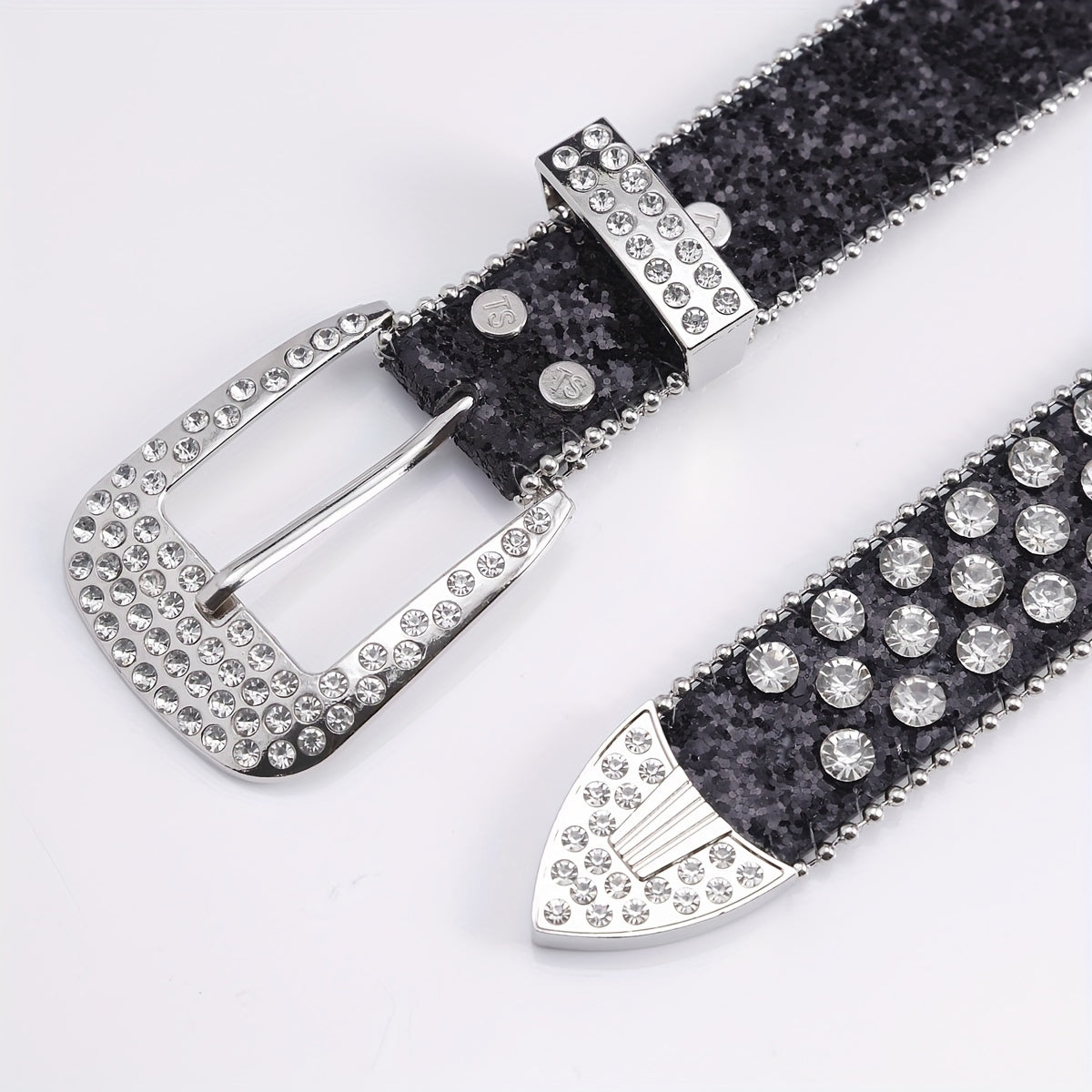Sequin Wide Belt with Rhinestone Inlay for Pants