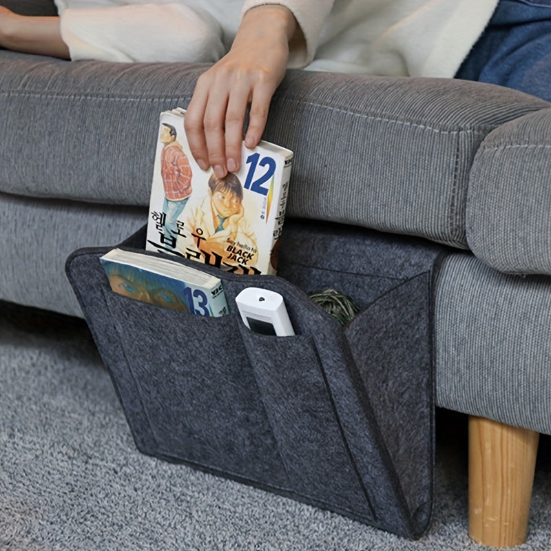 Felt Bedside Storage Bag Hanging Organizer Remote Control Books Laptop Portable