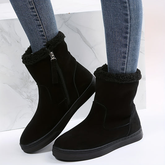 Solid Suede Snow Boots with Side Zipper