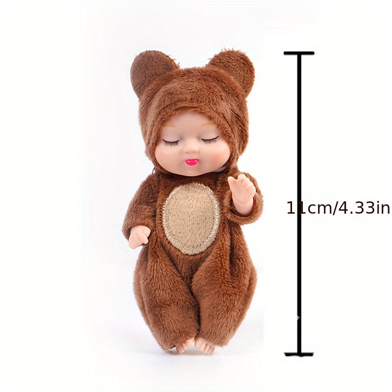 6 Cute Cartoon Stuffed Animal Dolls + Realistic Girl Doll Set