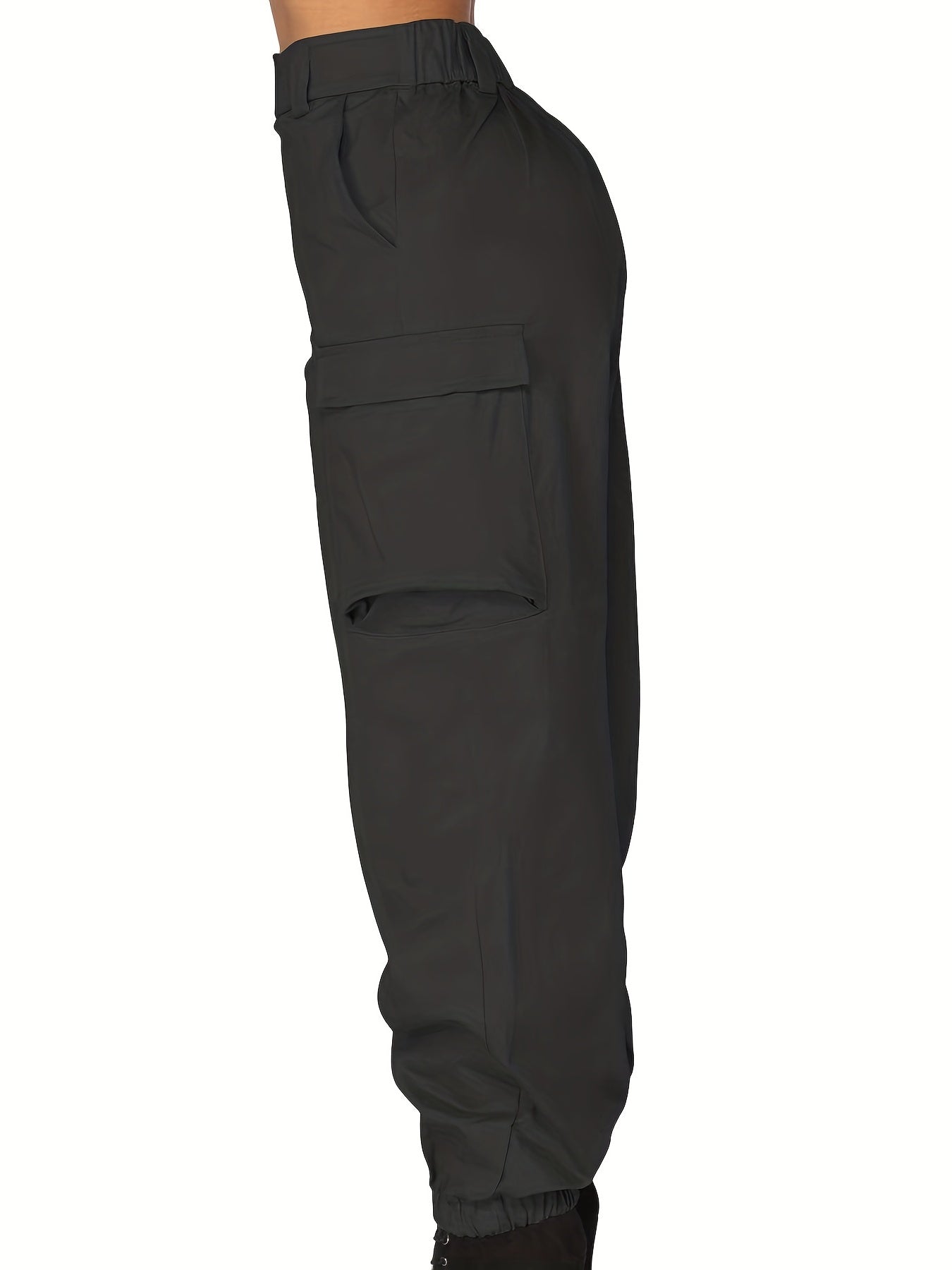 Women's Plus Solid Button Up Elastic High Rise Cargo Trousers
