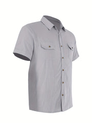 Men's Short Sleeve Casual Shirt with Chest Pockets for Summer