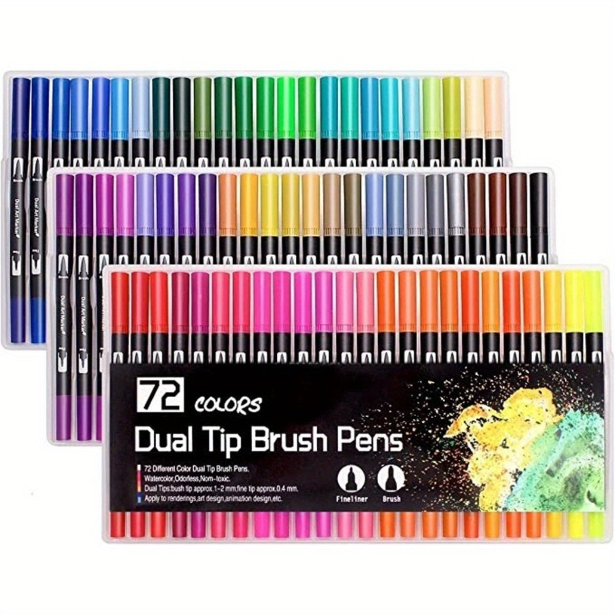 72 Dual Tip Brush Pens Fine Broad Tips Calligraphy Sketching Pens