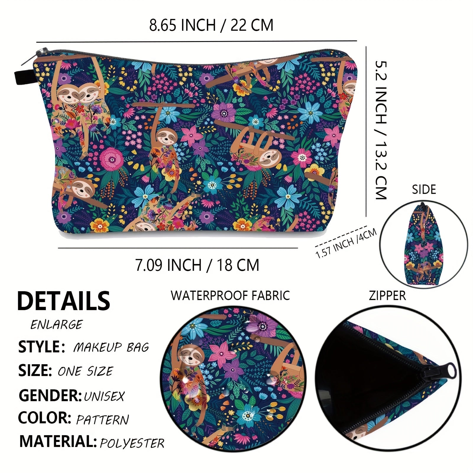 Sloth Print Cosmetic Bag Clutch Lady Travel Storage Mini Makeup Organizer