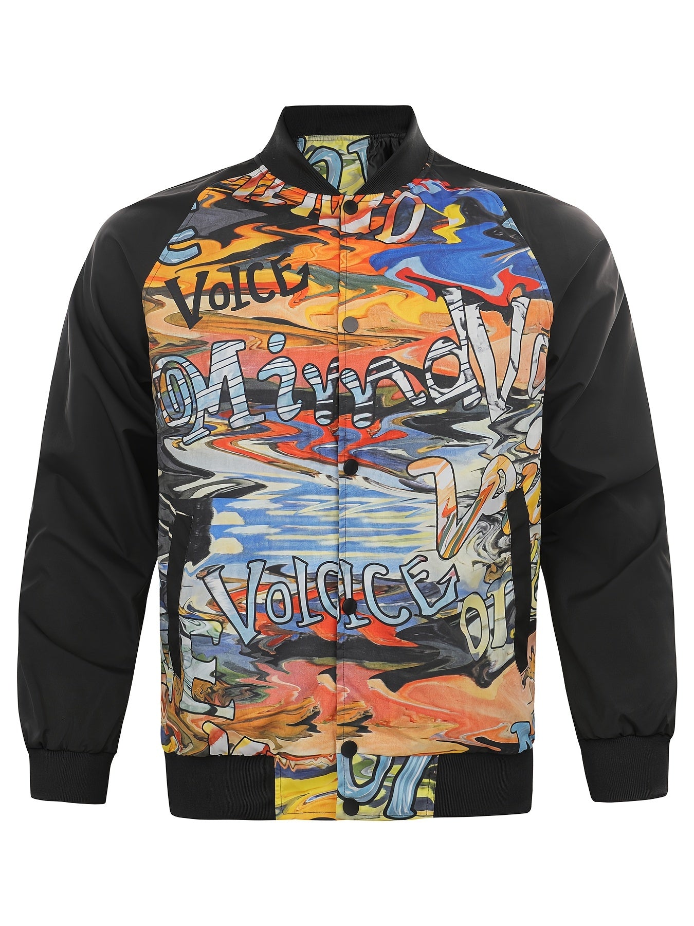 Men's Alphabet Graffiti Print Baseball Collar Jacket