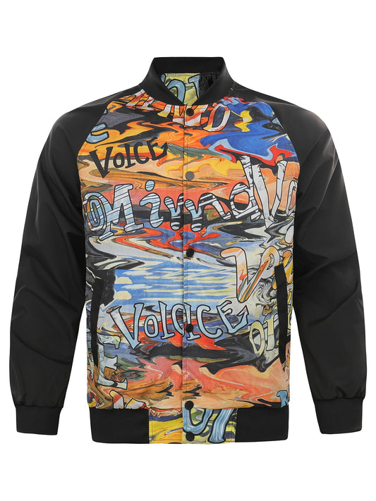 Men's Alphabet Graffiti Print Baseball Collar Jacket
