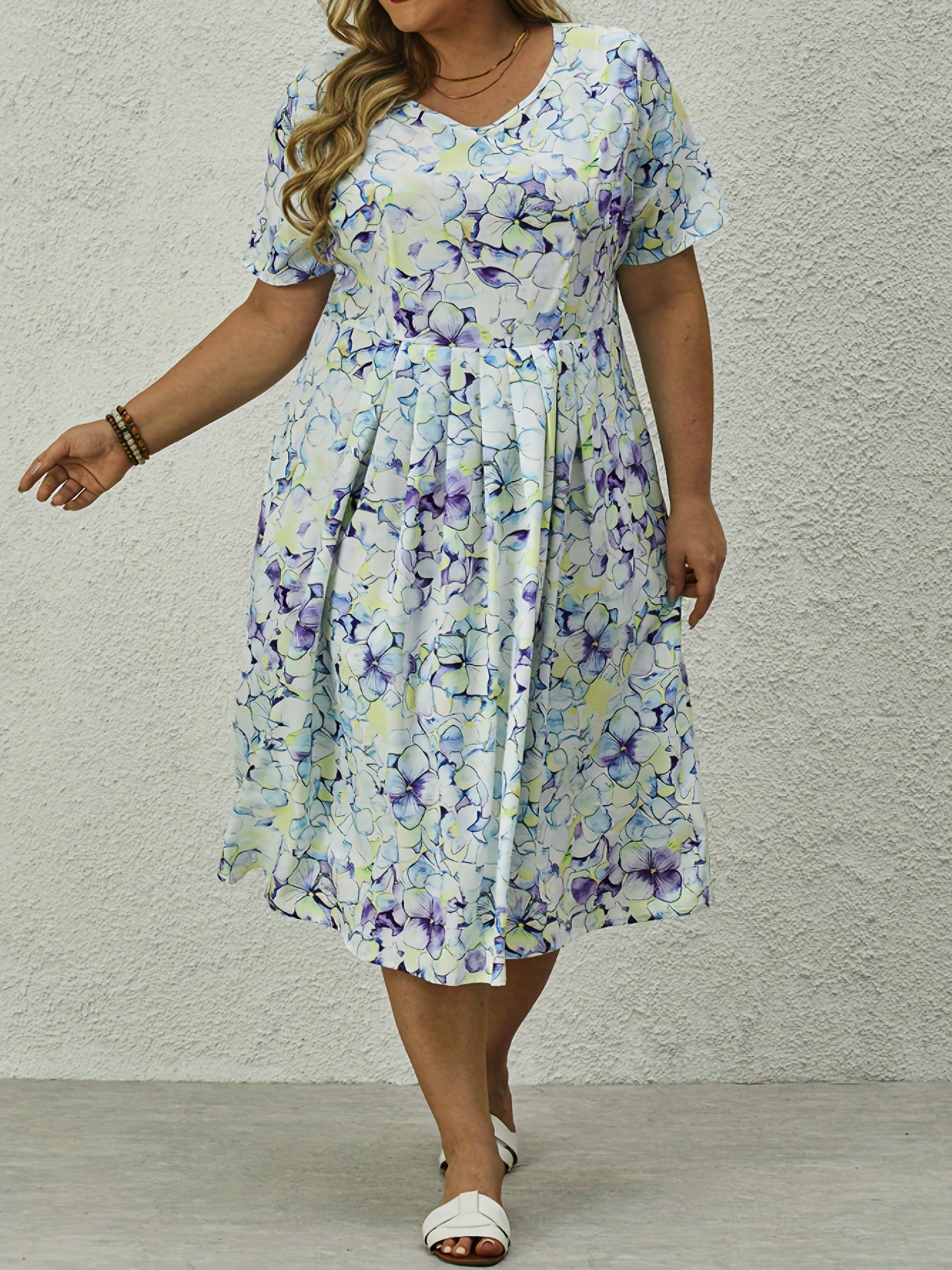  Floral Print Short Sleeve Maxi Dress
