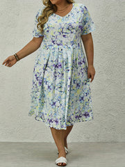  Floral Print Short Sleeve Maxi Dress