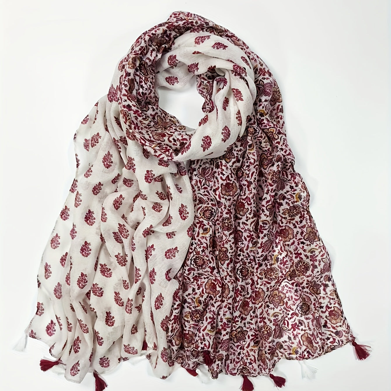 Red Printed Yarn Scarf Thin Soft Comfortable Fringed Shawl