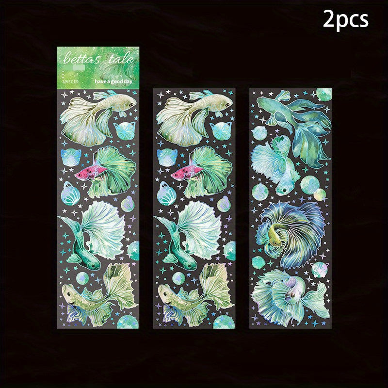 2pcs Laser Silver Colorful Fish Decorative Sticker