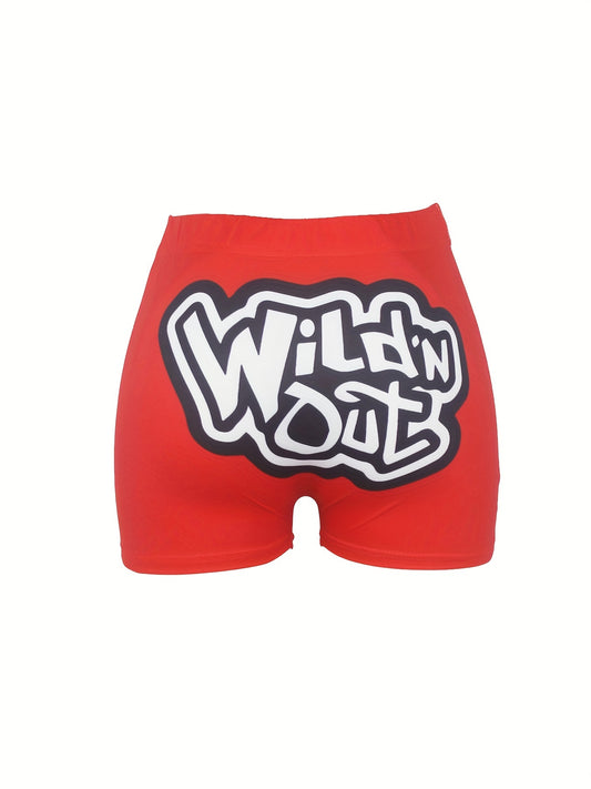 Letter Print Skinny Shorts Casual Shorts for Spring & Summer