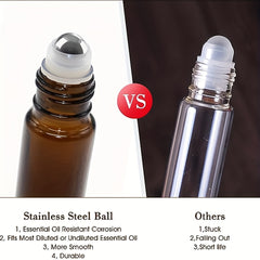 10pcs 10ml Amber Glass Roller Bottles With Stainless Steel Roller Balls And Caps